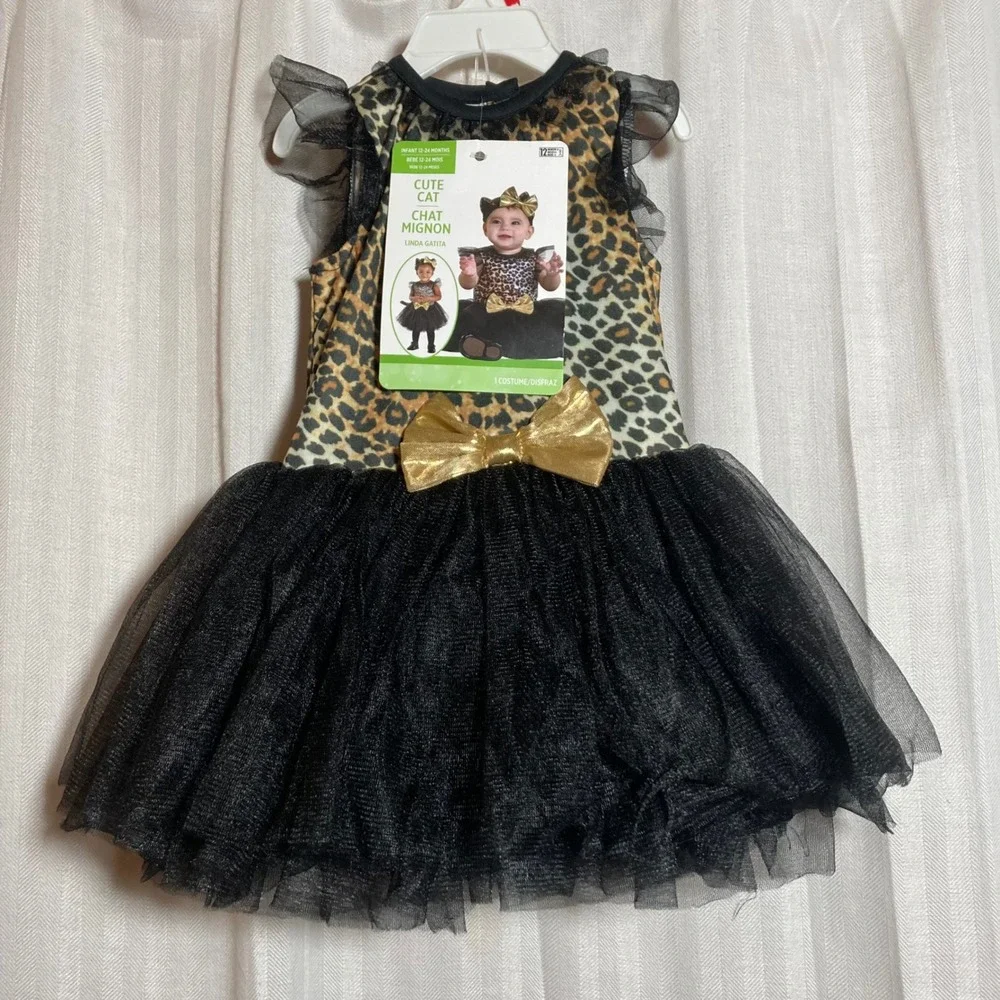 Amscan Cute‎ Cat Infant Toddler Costume 12-24 Months Leopard Tutu Dress 4pc Set